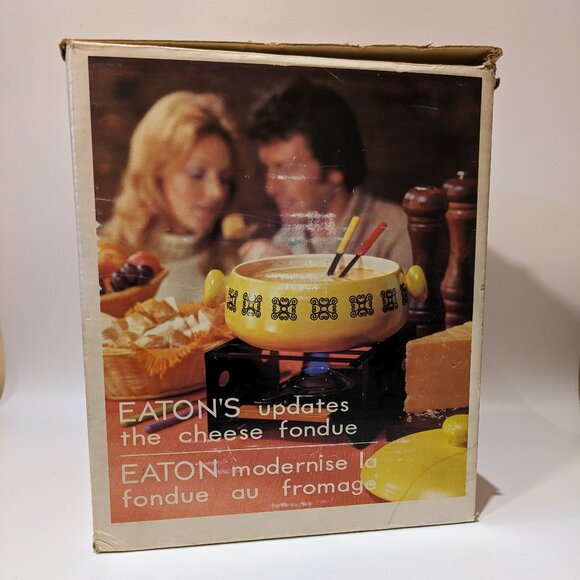 Vintage Eaton's Canada 70s Cheese Fondue Set in Original Box MCM Mid Century - Picture 1 of 10